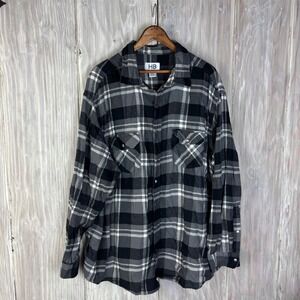 HB Plaid Flannel Long Sleeve Button Up Shirt Black Gray White Men's Size XL